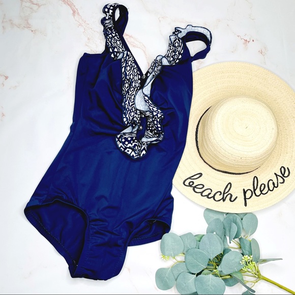 Maxine of Hollywood Ruffle Front One Piece Swimsuit - Picture 1 of 8